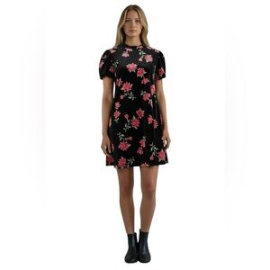 Draper James RSVP Black Red Floral Velvet Shift Short Sleeve Dress  XL NWOT